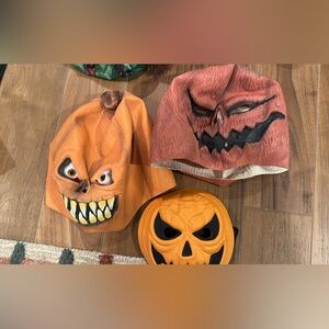 3 Jack-O-Lantern Spooky Pumpkin Kids Masks - Orange and Black
